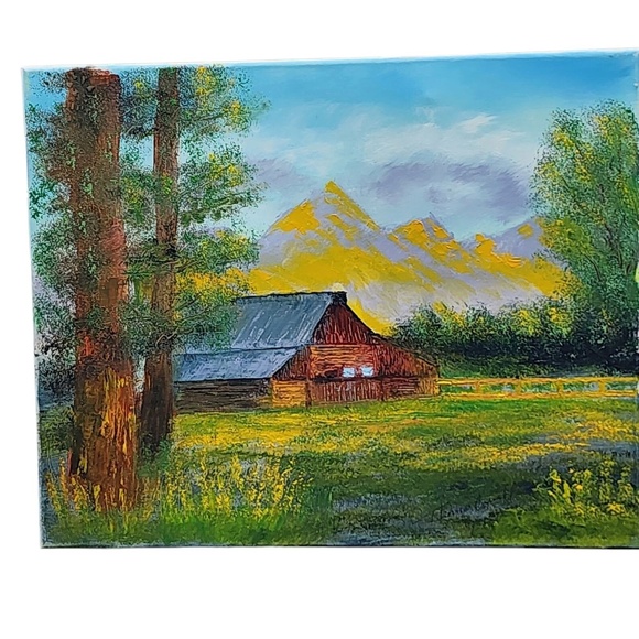 Barn Landscape Oil Painting, Mountain, Rustic Farmhouse Art by Thomas Correll - Picture 1 of 4